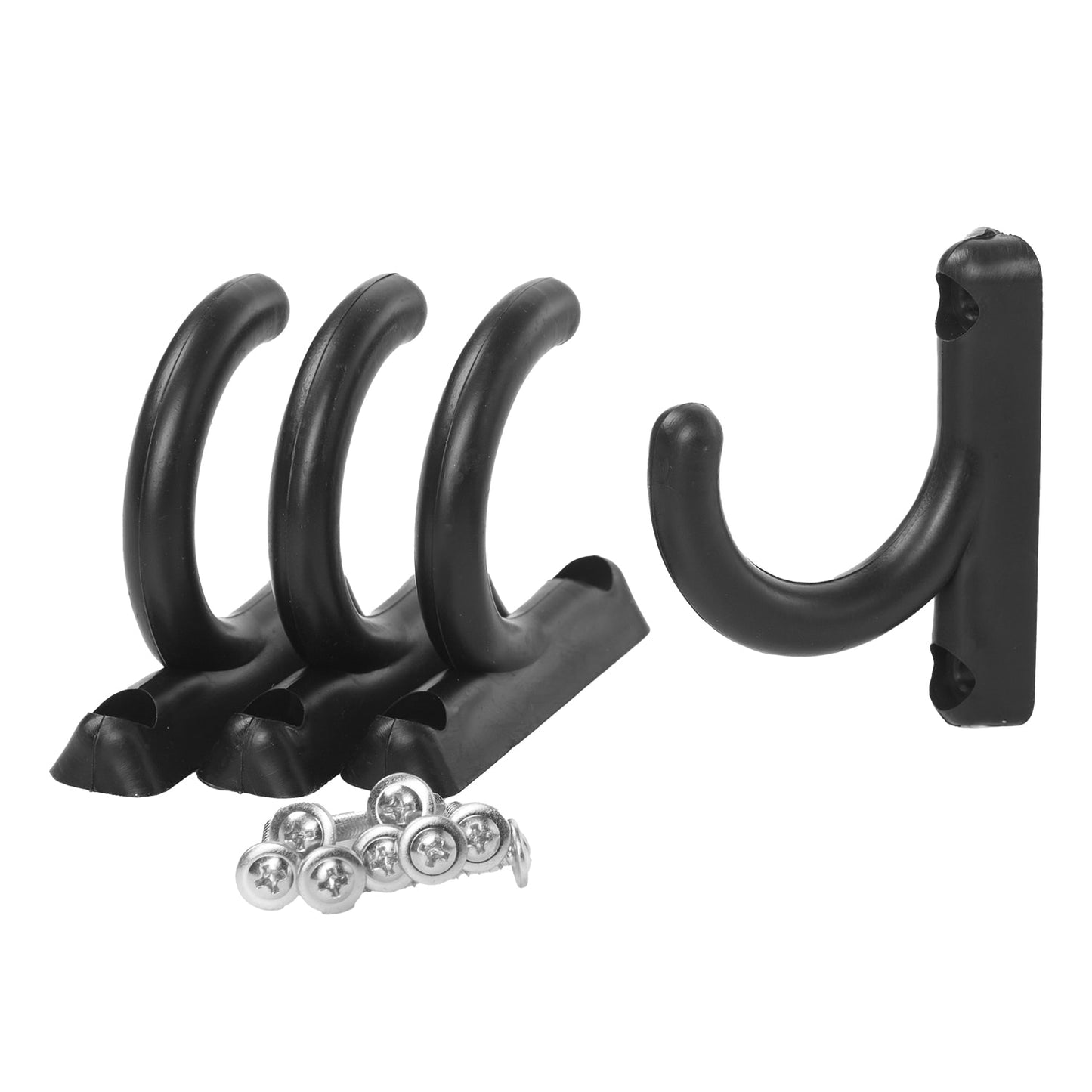 The Forever Fork Rubber Stable Hooks, sold in a pack of 4 with 8 silver screws, are perfect for organizing halters and bridles.