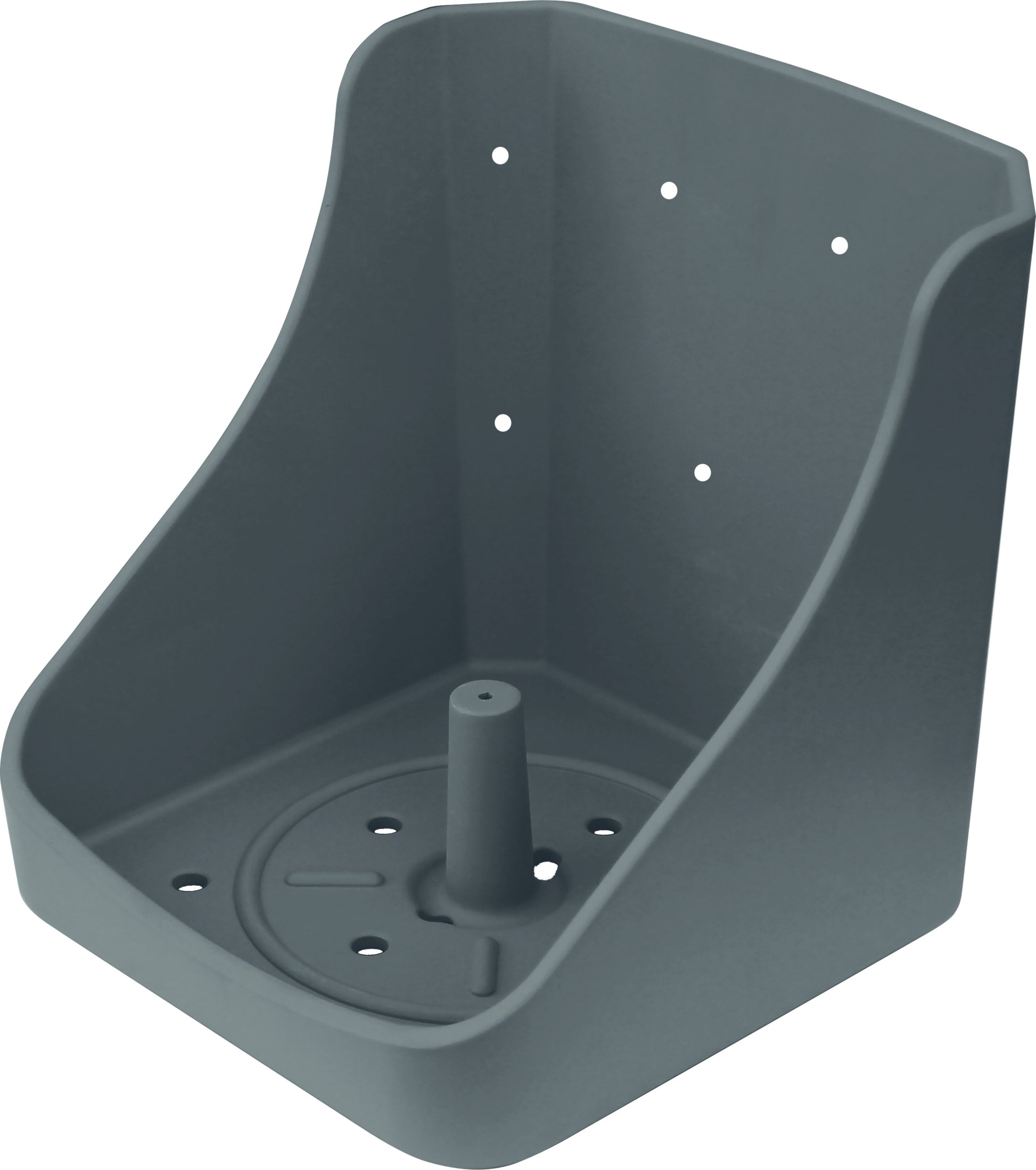 The Forever Fork Salt Block Holders, Wall Mounted, feature gray plastic with a circular peg and multiple small holes, perfect for organizing tools or as horse stall accessories for Himalayan salt blocks.