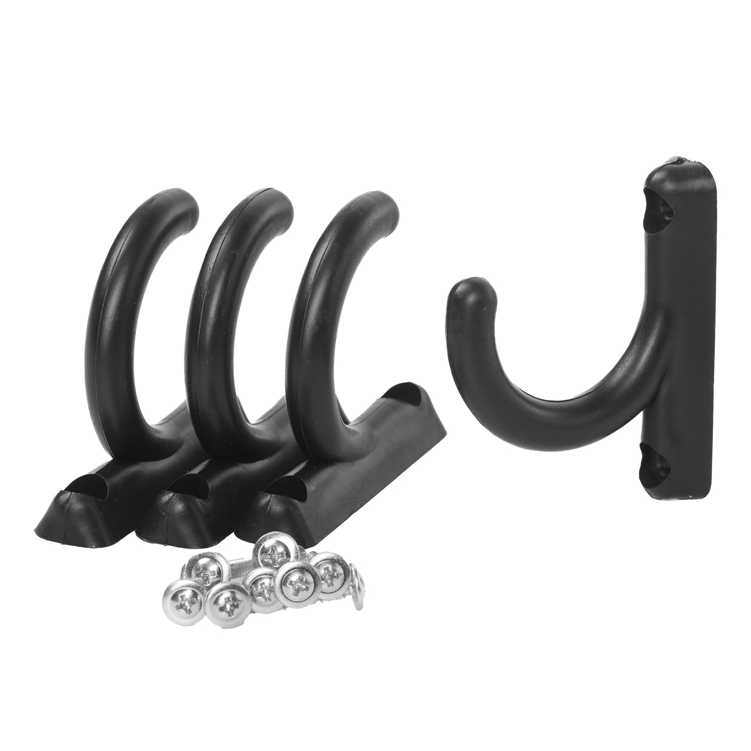 The Forever Fork Rubber Stable Hooks, sold in a pack of 4 with 8 silver screws, are perfect for organizing halters and bridles.