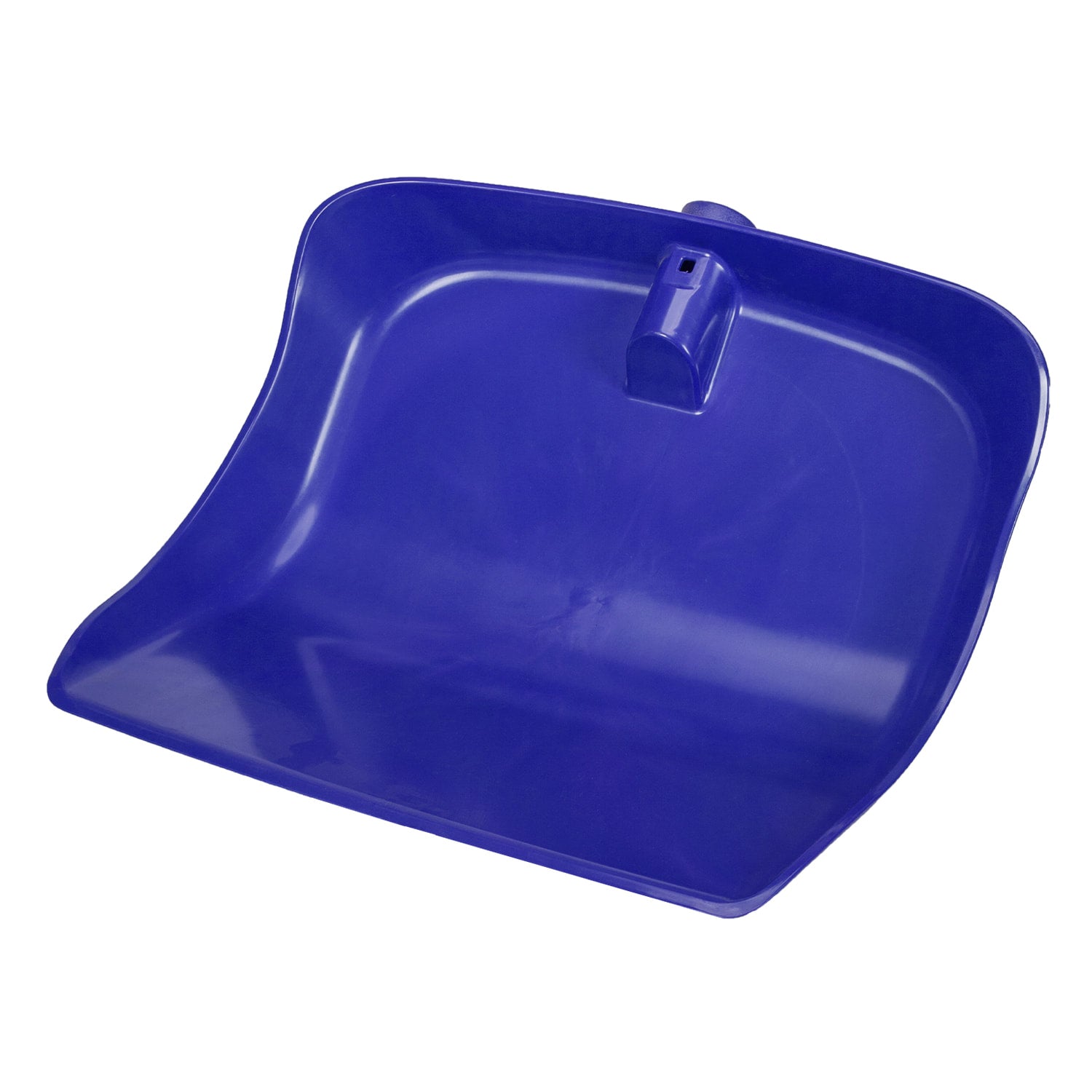 The Forever Fork Shovel Head Replacement is a blue plastic head with a curved edge and mounting slot, perfect for repairing your shovel or keeping as a spare essential part.