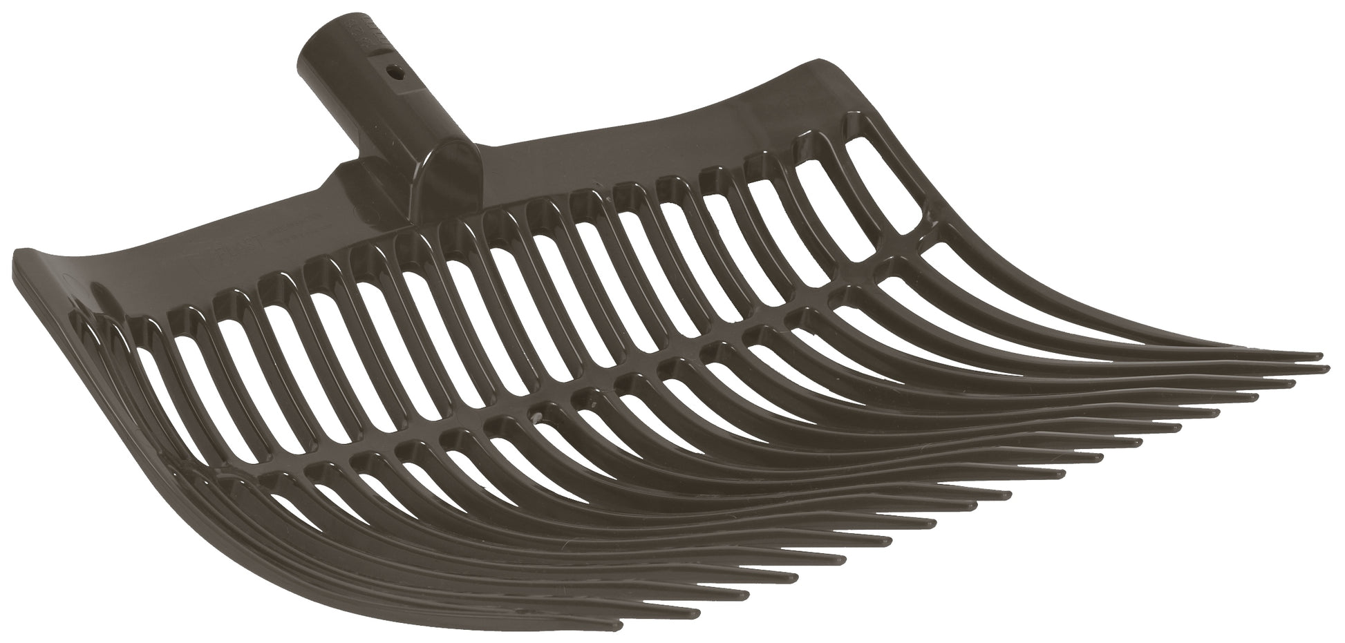 The Forever Fork Replacement Head by Forever Fork is a plastic rake attachment with widely spaced tines, ideal for collecting leaves or debris as a replacement head in outdoor areas.