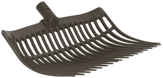 The Forever Fork Replacement Head by Forever Fork is a plastic rake attachment with widely spaced tines, ideal for collecting leaves or debris as a replacement head in outdoor areas.